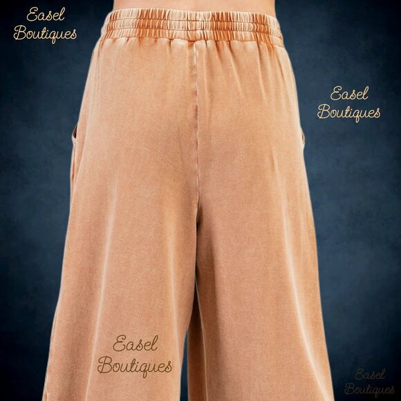 EASEL “Flower Power” Mineral Wash Pants Wide Leg Cozy Relax Fit Raw Seams, Hems - Picture 6 of 14